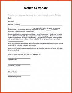 how to write letter of intent notice to vacate template notice to vacate property