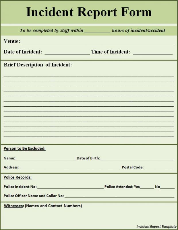 incident report form template word