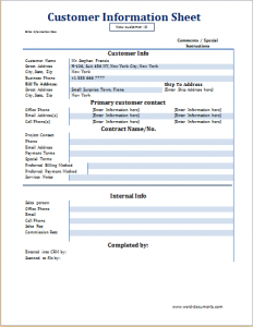 information sheet template customer information sheet
