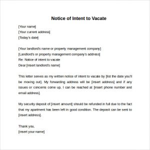 intent to vacate notice of intent to vacate