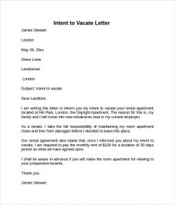 intent to vacate simple intent to vacate letter