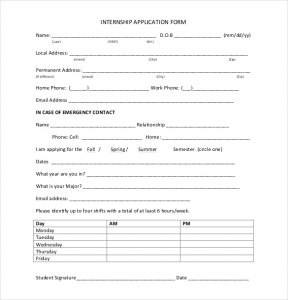 internship application template internship application form template free download