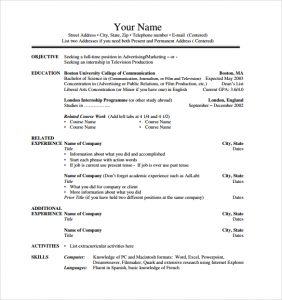 internship resume template internship resume template format