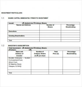 investor agreement template small business investment agreement template