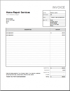 itemized receipt template home repair receipt