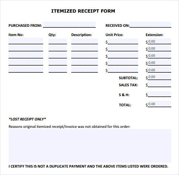 itemized receipt template
