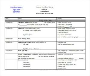 itinerary template word free ms word format travel itinerarry template
