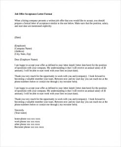 job acceptance letter job acceptance letter format