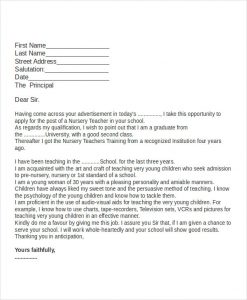 job application letter job application letter for nursery teacher