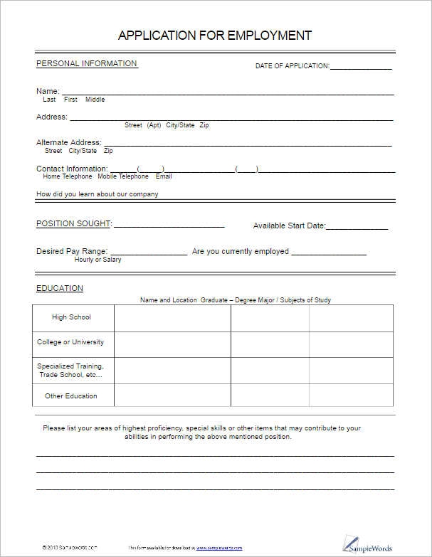 job application template pdf