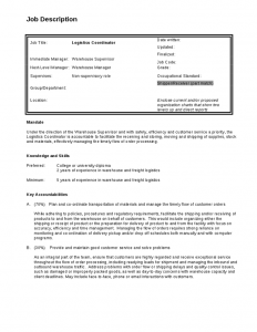 job description format job description for logistics coordinator