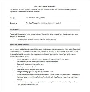 job description template word free download blank job description template word format