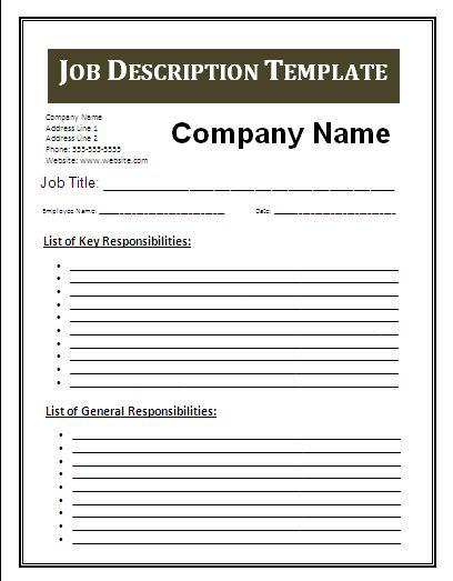 job description template word