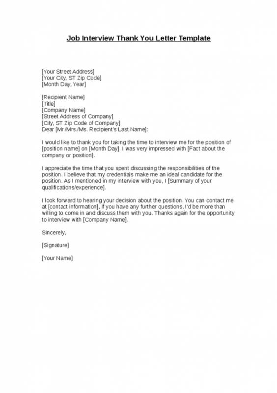 Job Interview Thank You Letter | Template Business