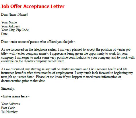 job offer acceptance letter
