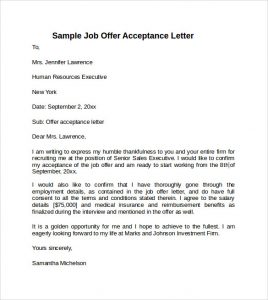 job offer acceptance letter sample job offer acceptance letter
