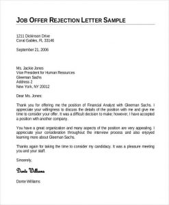 job offer letter template employment offer rejection letter template