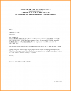 job offer template template for employer offer letter for employment