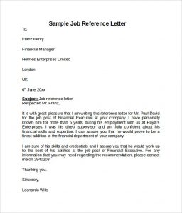 job reference format sample job reference letter