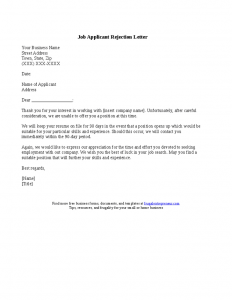 job rejection letter job applicant rejection letter