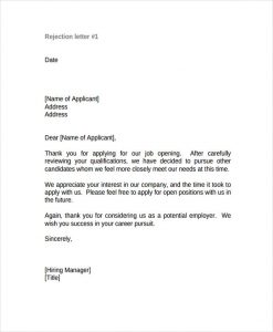 job rejection letter job applicant rejection letter after interview