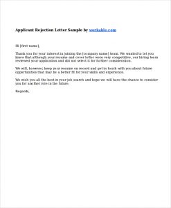 job rejection letter job applicant rejection letter sample