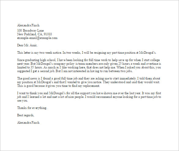 job resignation letter