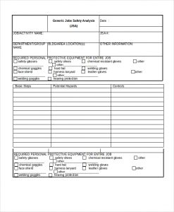 job safety analysis format generic job safety analysis form