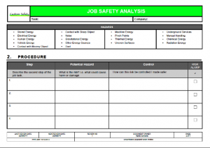 job safety analysis format s p i w