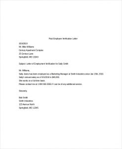 job verification letter past employee verification letter template