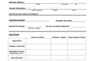 jobs application sample application for employment sample form