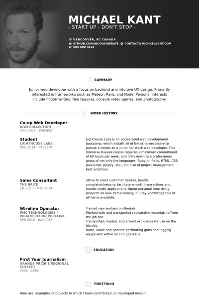 junior web developer resume