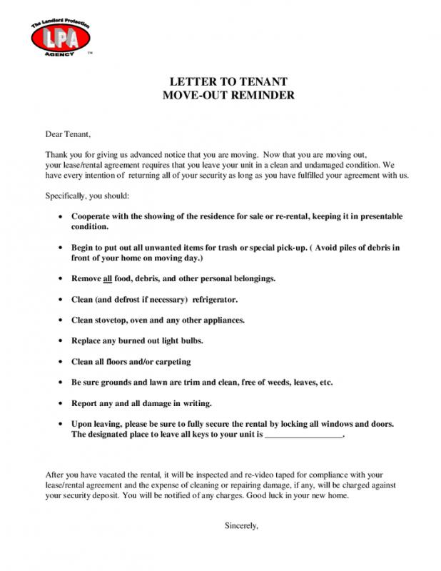 landlord letter to tenant move out