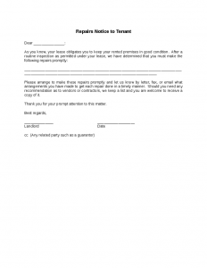 landlord letter to tenant regarding repairs repairs notice to tenant