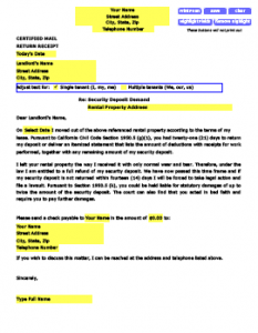 landlord letter to tenant regarding repairs sample security deposit demand letter