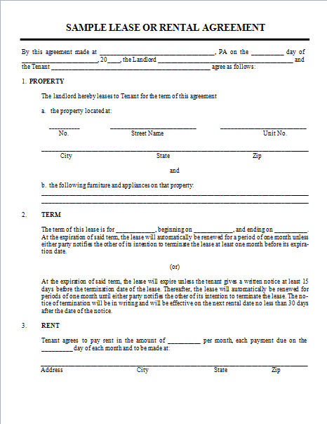 lease agreement template word