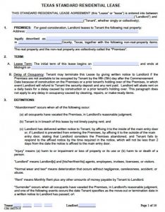 lease agreement template word texas standard residential lease agreement x