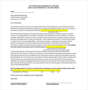 lease cancellation letter letter from servicemember to landlord early lease termination