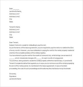 lease termination letter landlord to tenant notice to vacate for failure to pay rent template