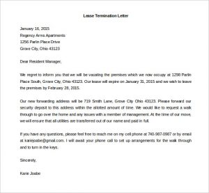 lease termination letter lease termination letter to residential manager example
