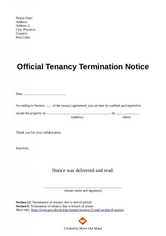 lease termination letter to landlord