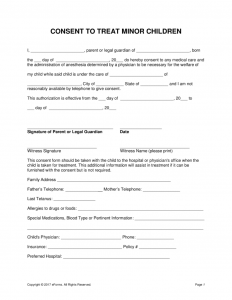 legal guardian form minor child medical consent form x