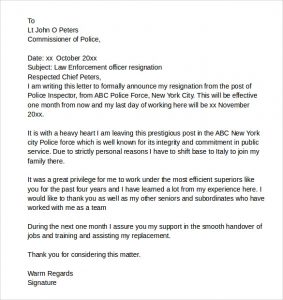 legal letters template law enforcement resignation letter