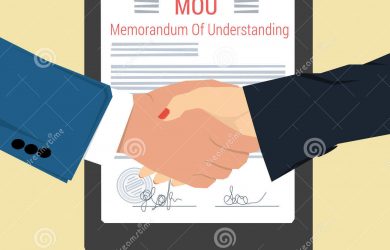 legal memo template handshake memorandum understanding vector concept mou man woman shaking hands background signed document seal flat