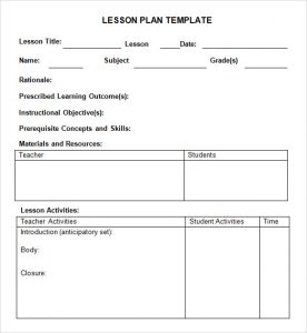 lesson plan format weekly lesson plan template for preschool