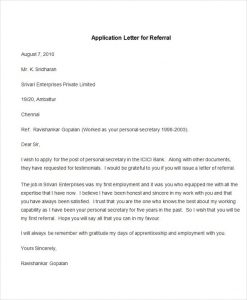 letter of application example sample application letter for referral