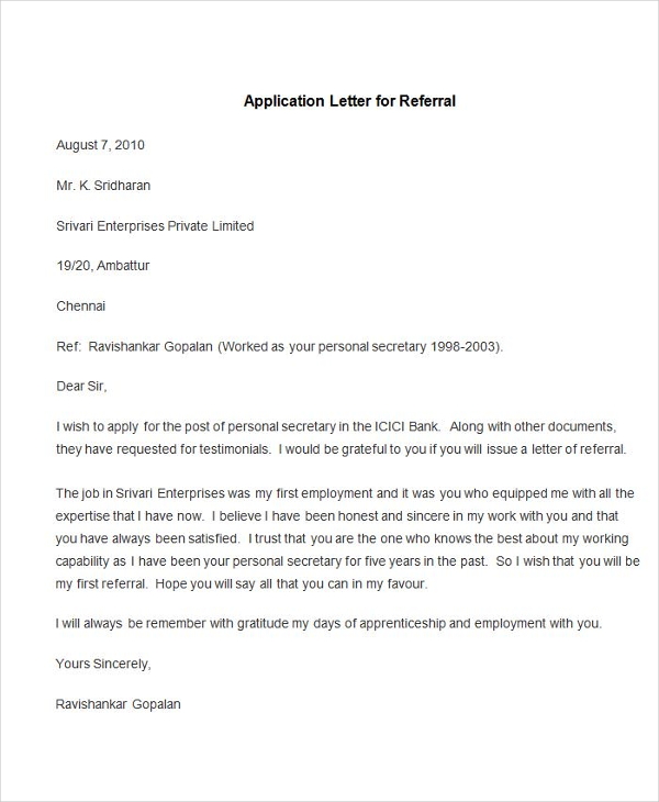 letter of application example