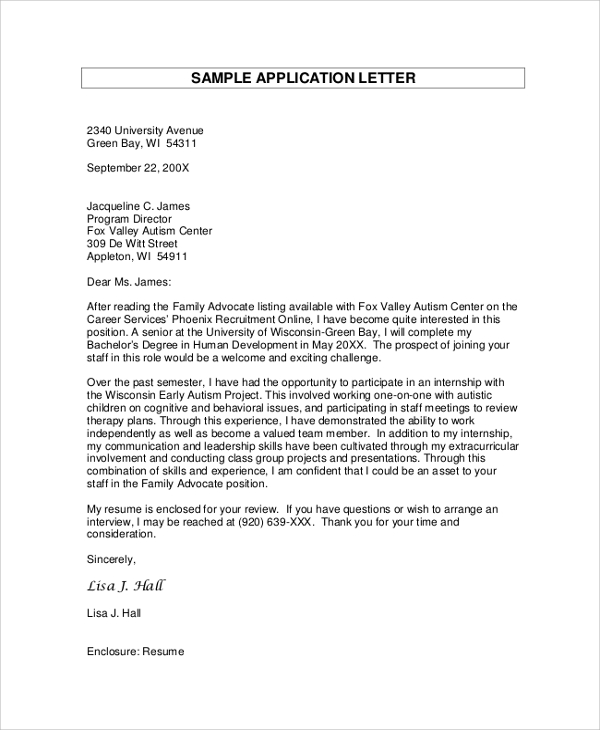 letter of application sample