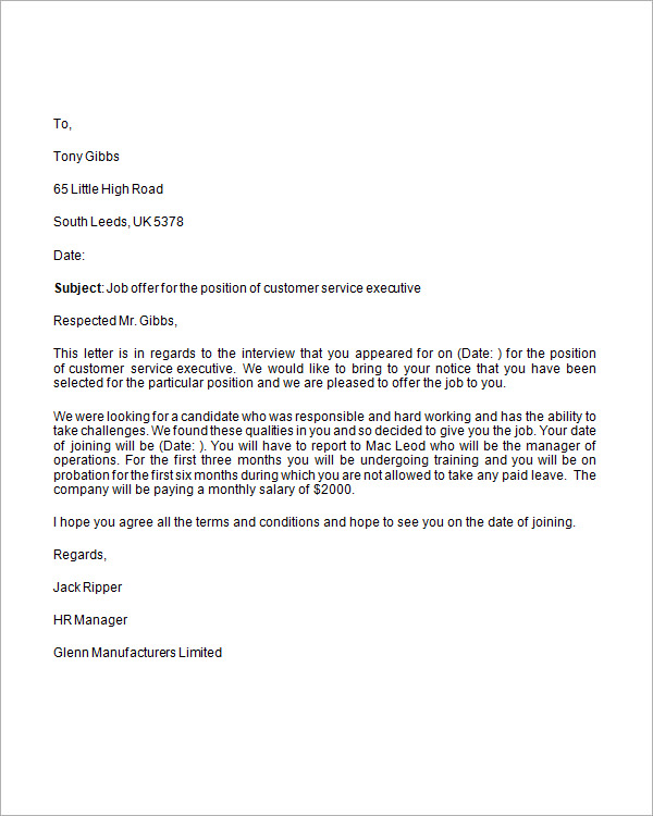 letter of employment offer