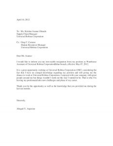 letter of employment sample sample of resignation letter